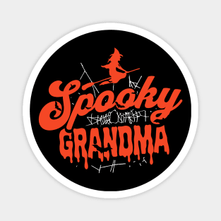 Cute Halloween Spooky Grandma Orange and Black Halloween Witch Magnet